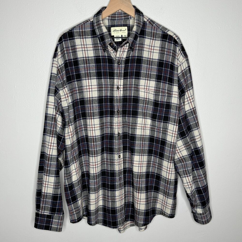 Eddie Bauer Mens Button Up Flannel Shirt XL Blue‎ Cotton Lumberjack Cabin Cozy